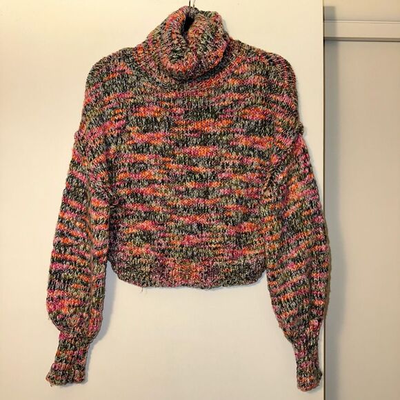 Wild Fable Small Chunky Colorful Turtleneck Long Balloon Sleeve Sweater EUC - Picture 1 of 10